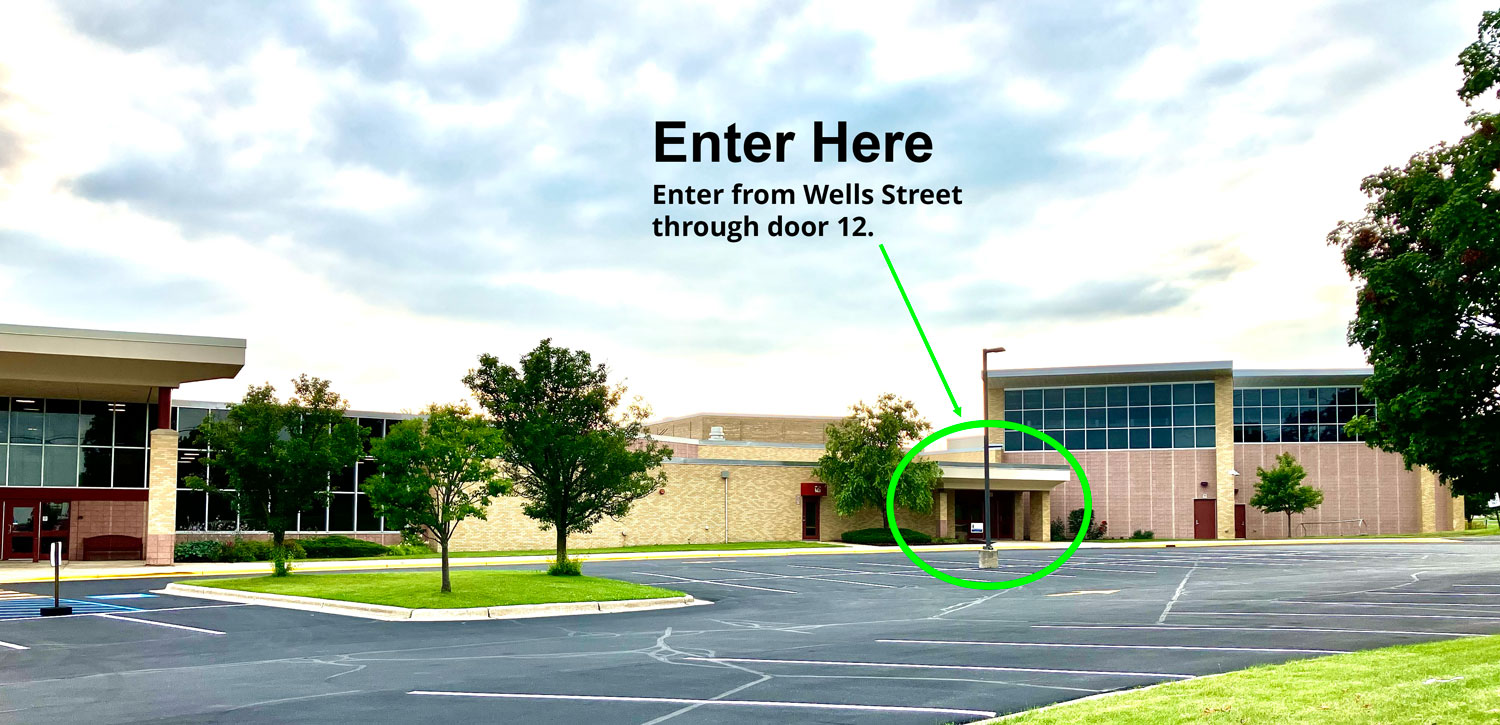 Photo pf Badger High School with Lighthouse Church door 12 entry location highlighted